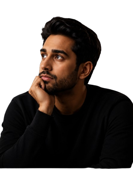 Young Indian man in a thoughtful, contemplative pose